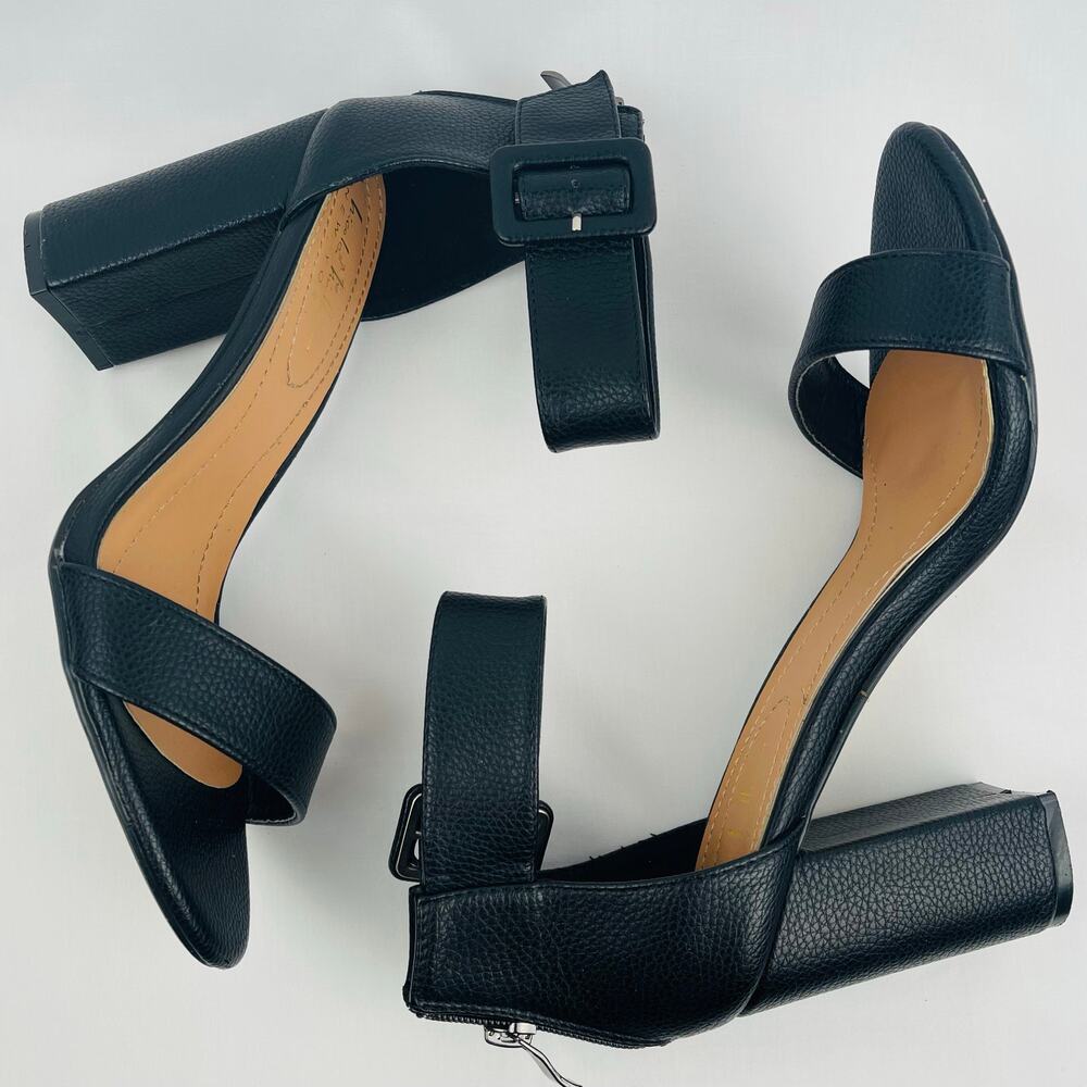 Nicole Miller Women Black Block Heel Sandals Buckle Back Zip Shoes Size 9 - Picture 4 of 12